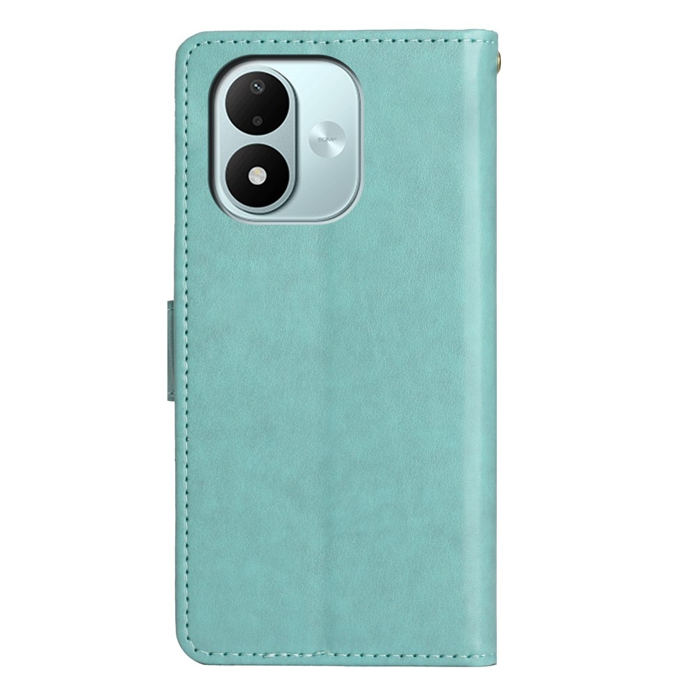 Flowers könyvformájú tok a Xiaomi Redmi Note 17 4G/5G-hez – kékeszöld