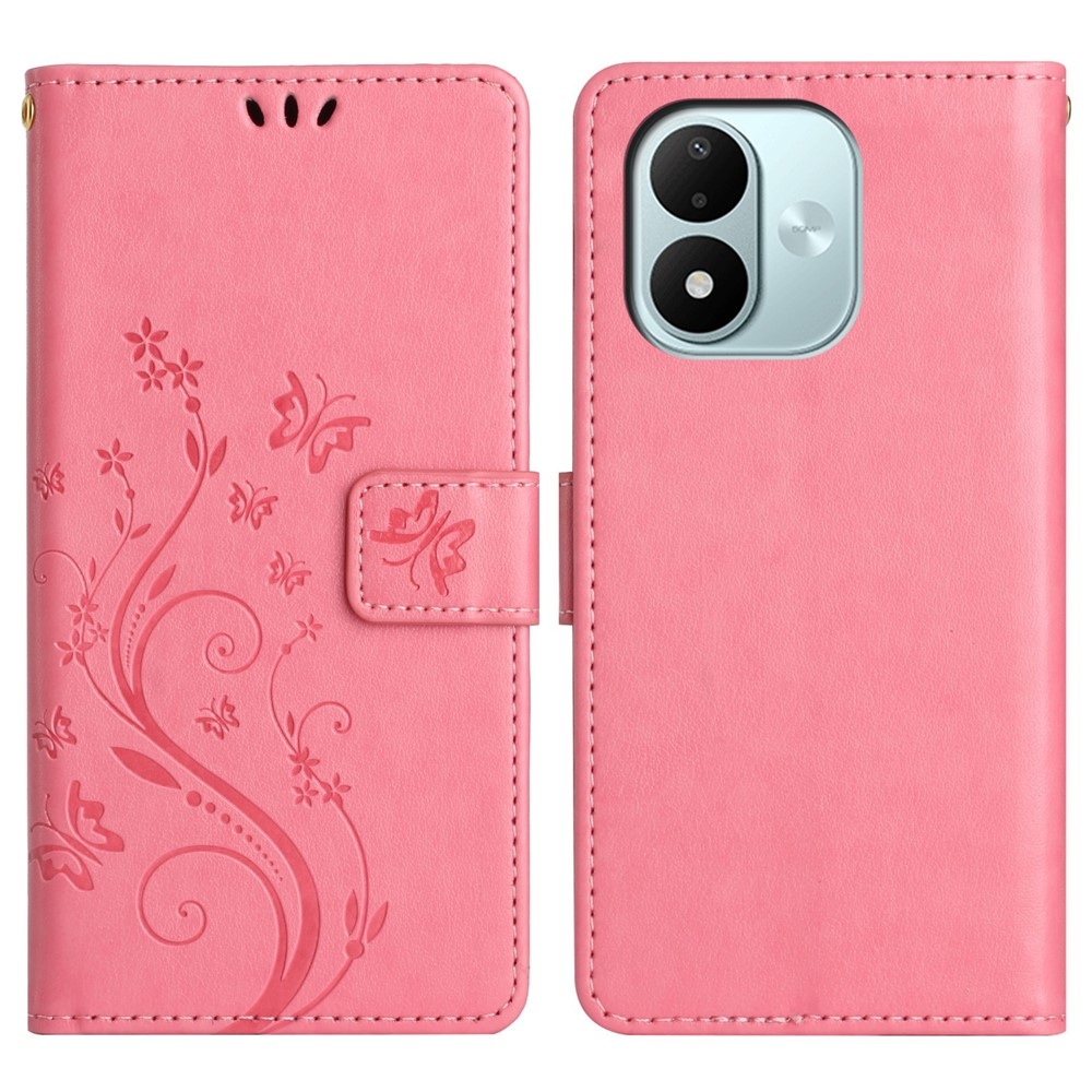 Flowers könyvformájú tok a Xiaomi Redmi Note 17 4G/5G-hez – rózsaszín