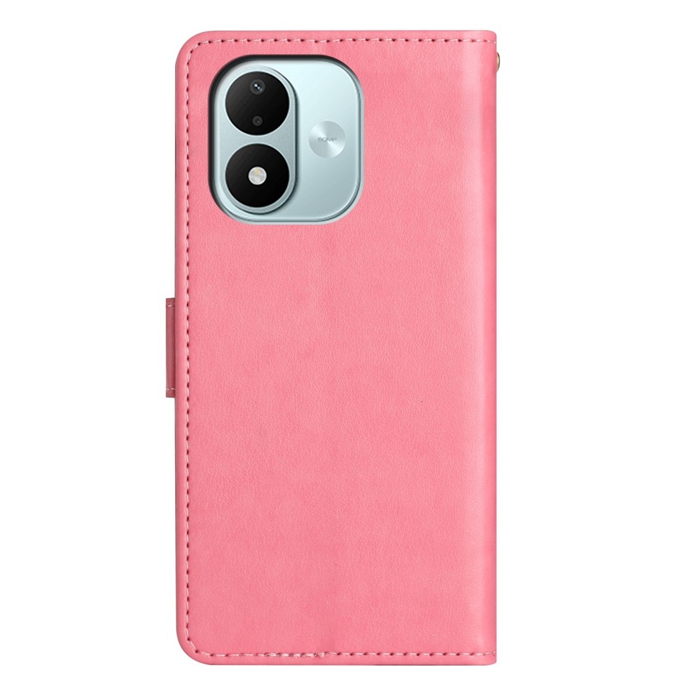 Flowers könyvformájú tok a Xiaomi Redmi Note 17 4G/5G-hez – rózsaszín