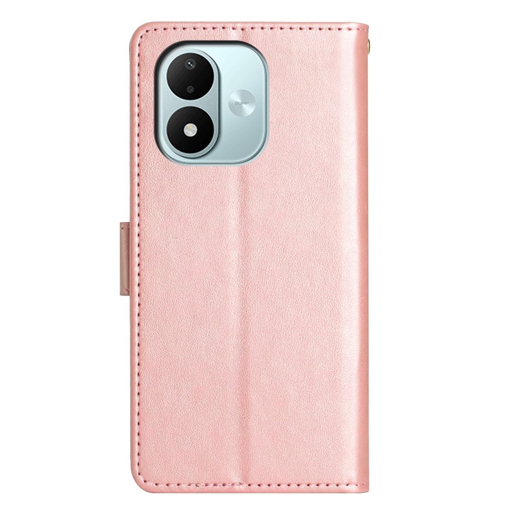 Flowers könyvformájú tok a Xiaomi Redmi Note 17 4G/5G-hez – rózsaszín-arany