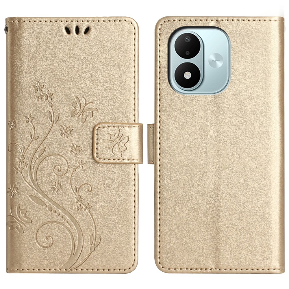 Flowers könyvformájú tok a Xiaomi Redmi Note 17 4G/5G-hez – arany