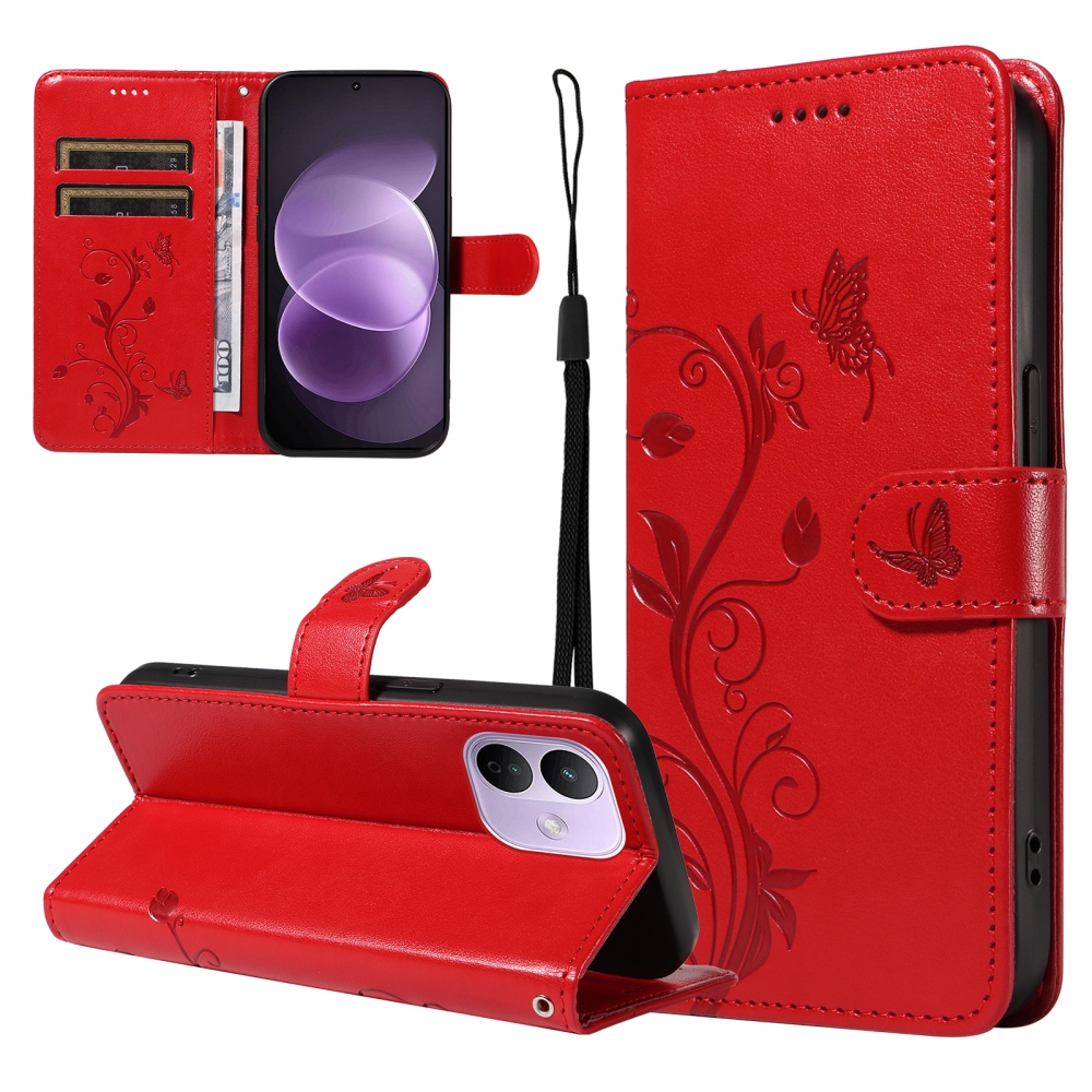 Flowers könyvformájú tok a Xiaomi Redmi Note 17 Pro 5G-hez – piros