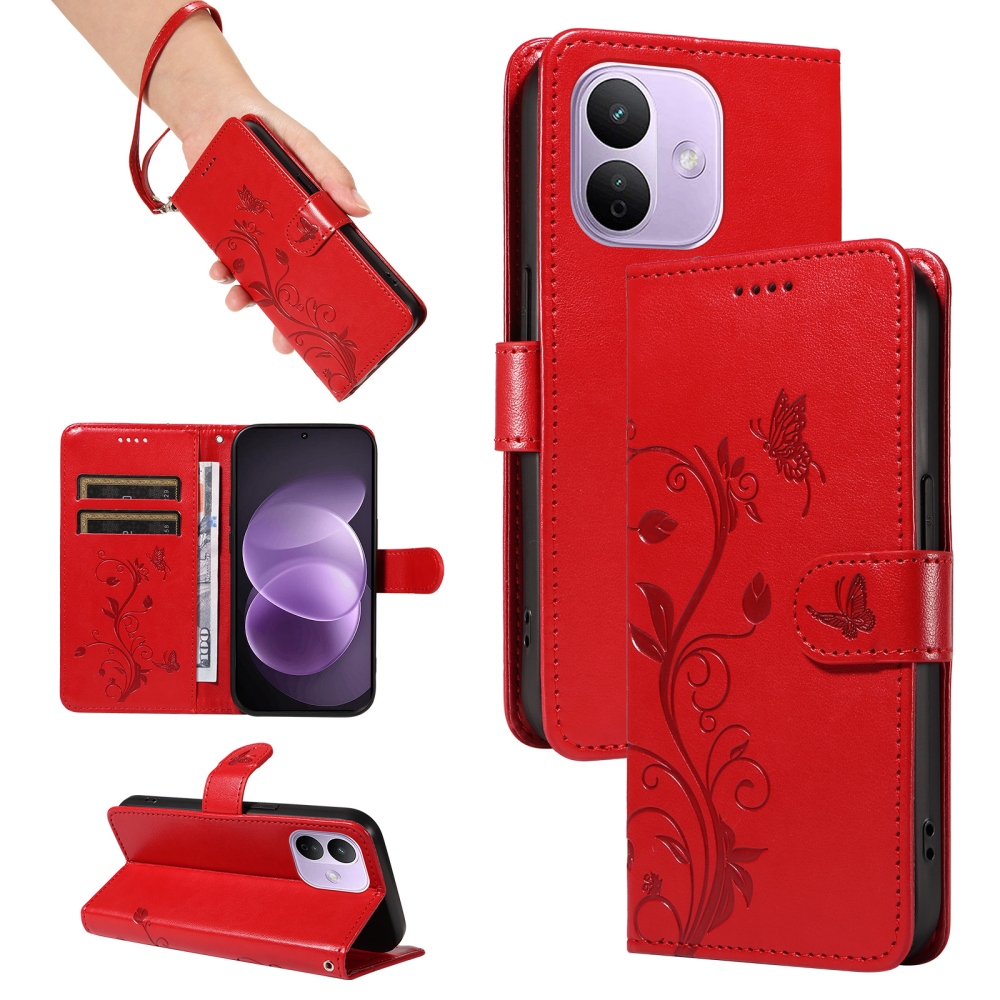 Flowers könyvformájú tok a Xiaomi Redmi Note 17 Pro 5G-hez – piros