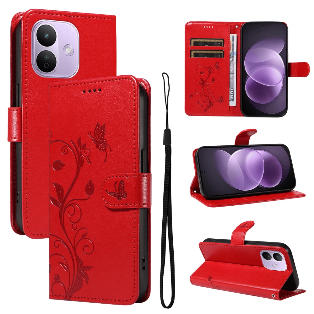 Flowers könyvformájú tok a Xiaomi Redmi Note 17 Pro 5G-hez – piros