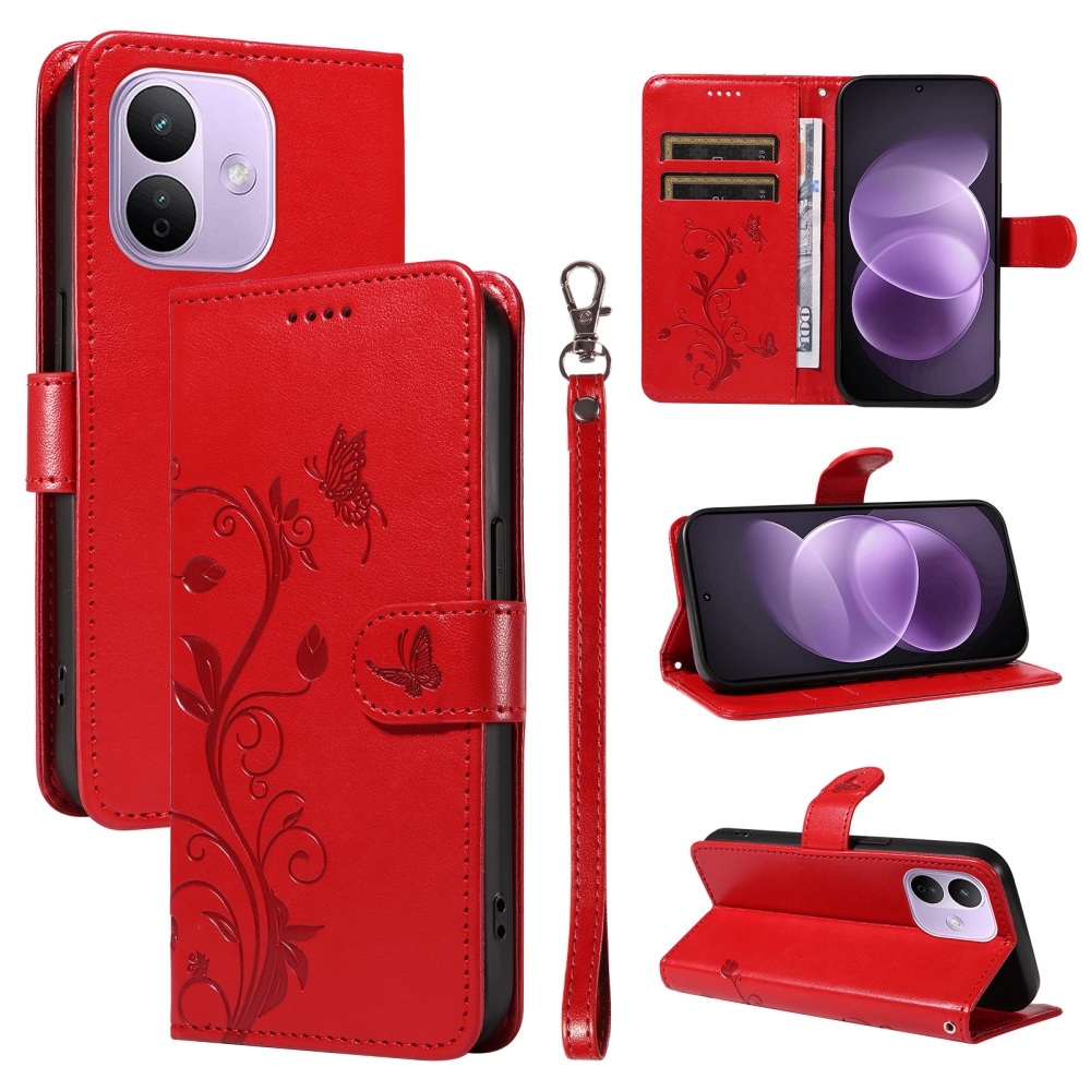 Flowers könyvformájú tok a Xiaomi Redmi Note 17 Pro 5G-hez – piros