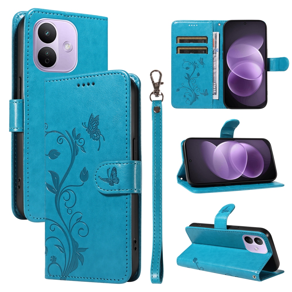 Flowers könyvformájú tok a Xiaomi Redmi Note 17 Pro 5G-hez – kék