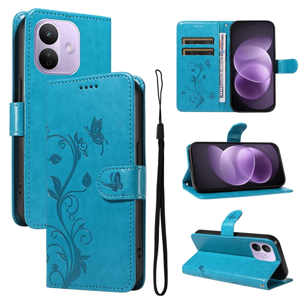 Flowers könyvformájú tok a Xiaomi Redmi Note 17 Pro 5G-hez – kék