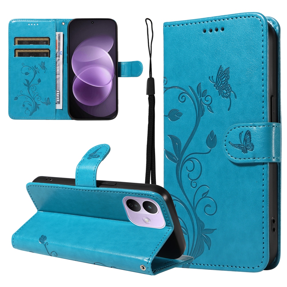 Flowers könyvformájú tok a Xiaomi Redmi Note 17 Pro 5G-hez – kék