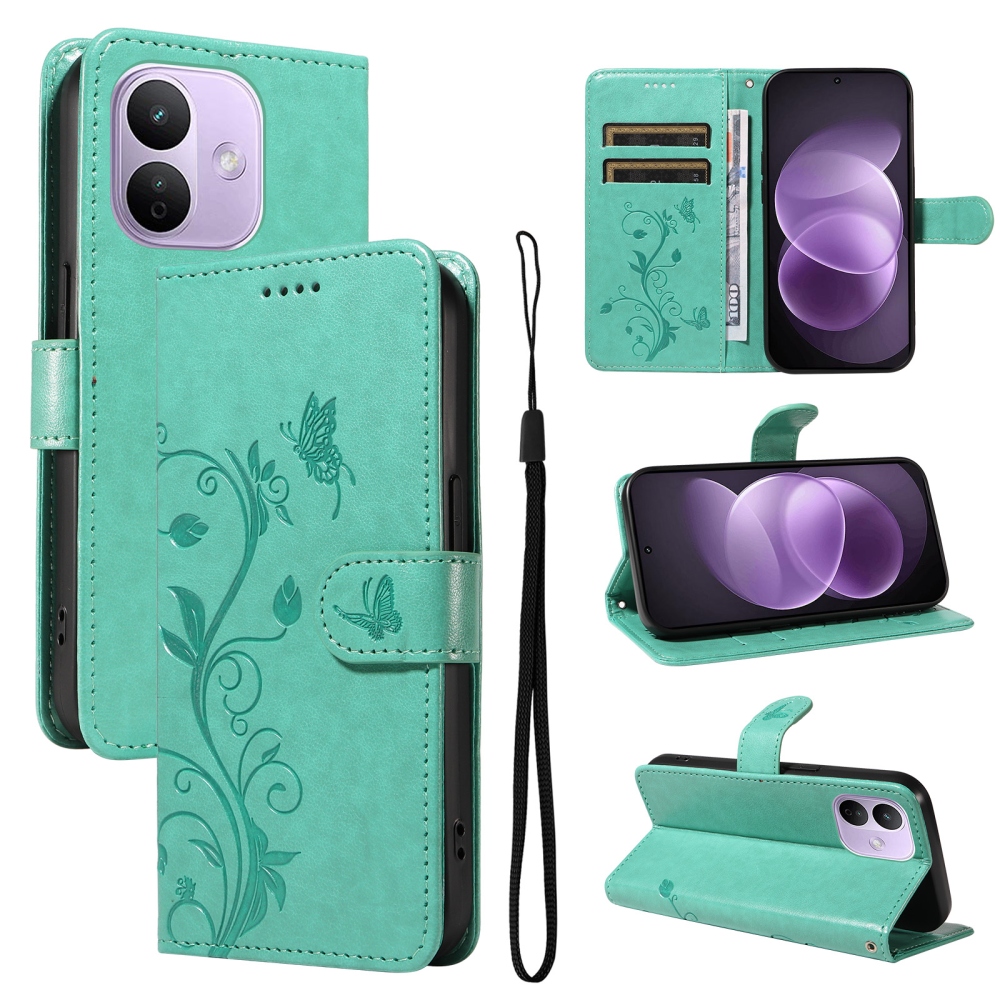 Flowers könyvformájú tok a Xiaomi Redmi Note 17 Pro 5G-hez – kékeszöld