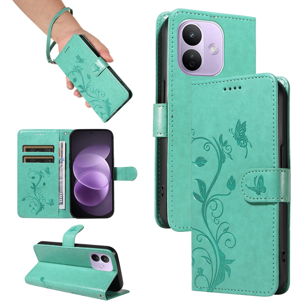 Flowers könyvformájú tok a Xiaomi Redmi Note 17 Pro 5G-hez – kékeszöld