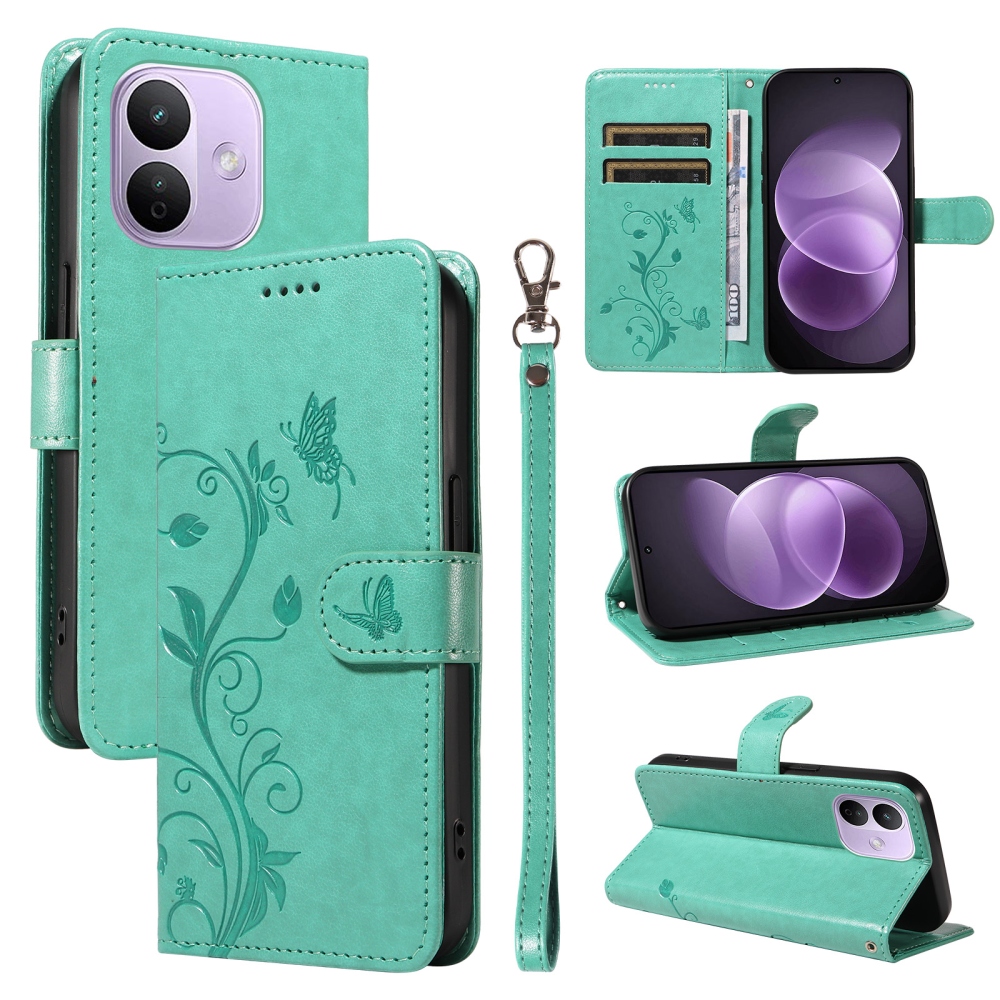 Flowers könyvformájú tok a Xiaomi Redmi Note 17 Pro 5G-hez – kékeszöld