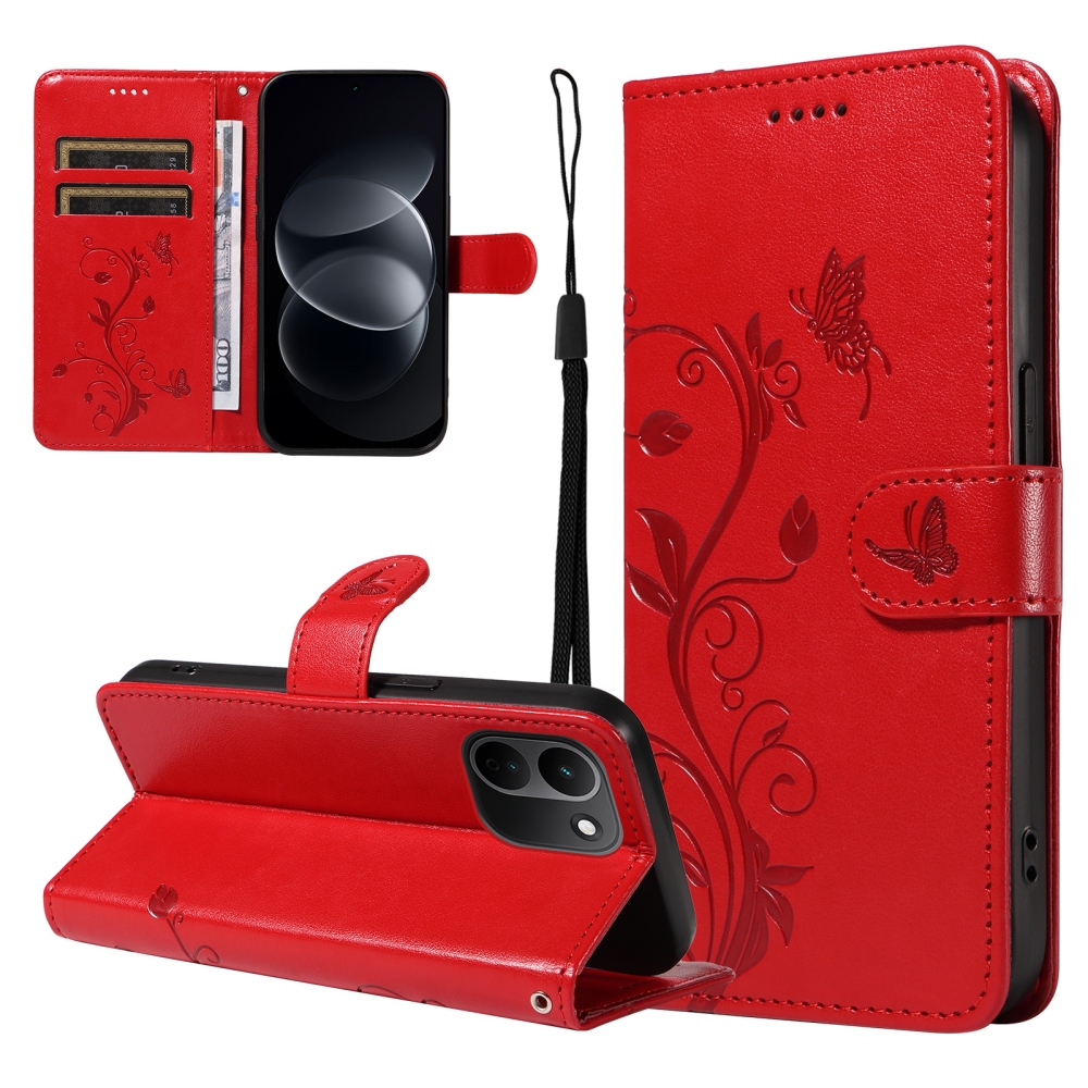 Flowers könyvformájú tok a Xiaomi Redmi Note 17 Pro Max 5G-hez – piros
