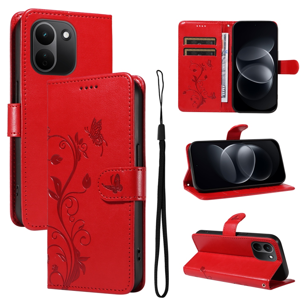 Flowers könyvformájú tok a Xiaomi Redmi Note 17 Pro Max 5G-hez – piros