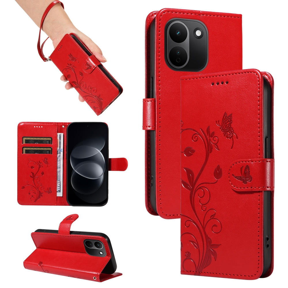 Flowers könyvformájú tok a Xiaomi Redmi Note 17 Pro Max 5G-hez – piros