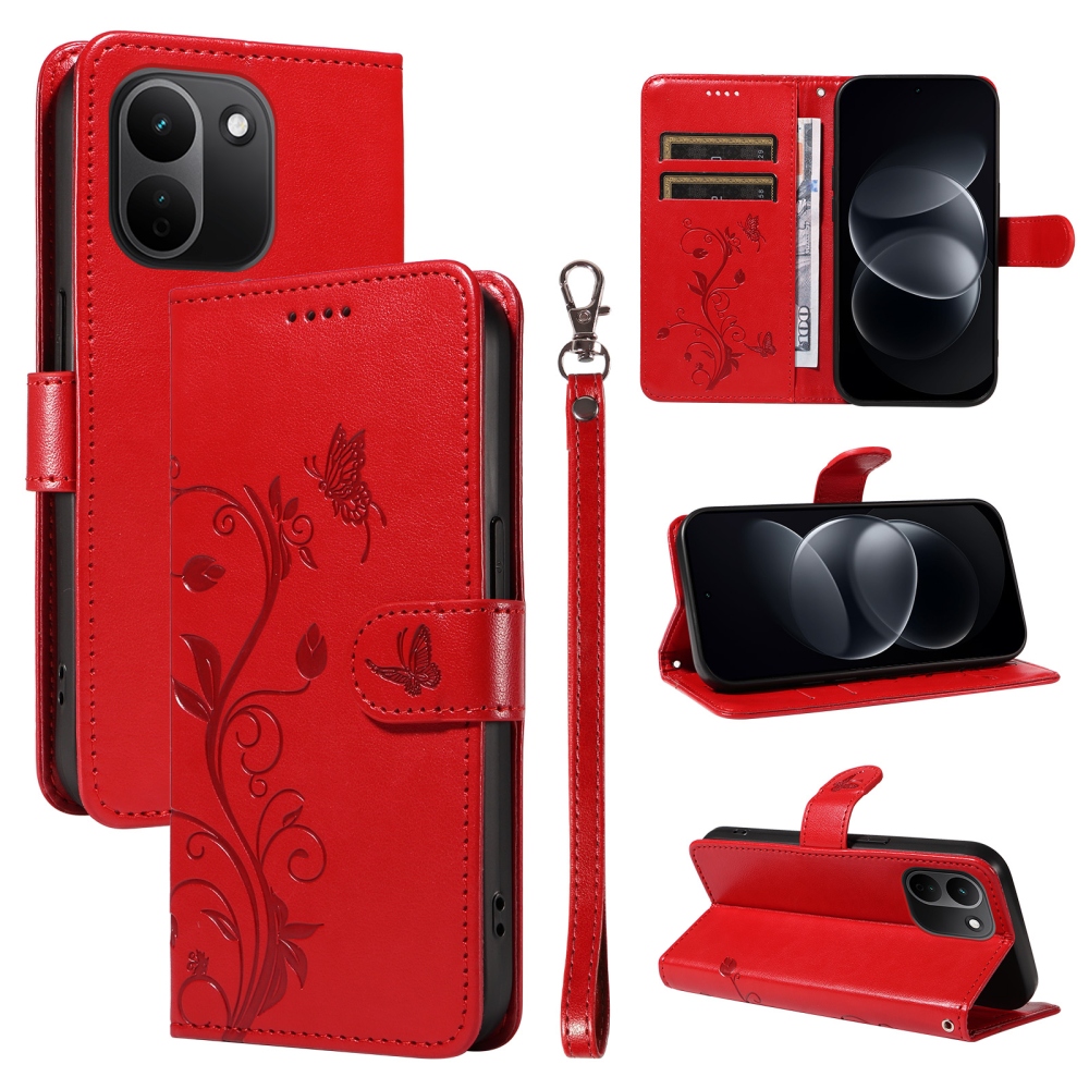 Flowers könyvformájú tok a Xiaomi Redmi Note 17 Pro Max 5G-hez – piros