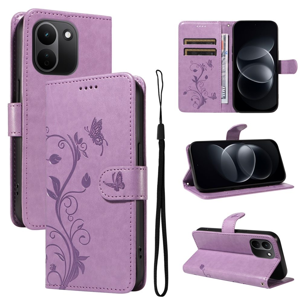Flowers könyvformájú tok a Xiaomi Redmi Note 17 Pro Max 5G-hez – lila