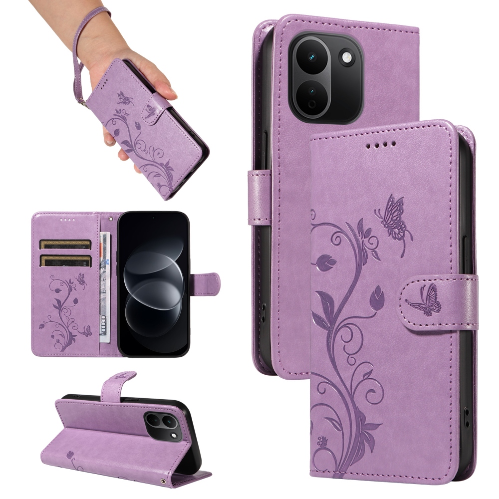 Flowers könyvformájú tok a Xiaomi Redmi Note 17 Pro Max 5G-hez – lila