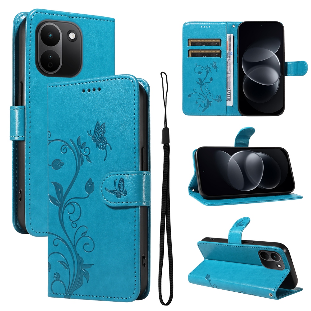 Flowers könyvformájú tok a Xiaomi Redmi Note 17 Pro Max 5G-hez – kék