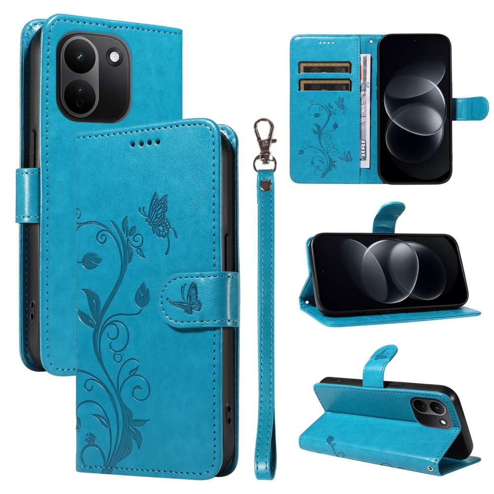 Flowers könyvformájú tok a Xiaomi Redmi Note 17 Pro Max 5G-hez – kék