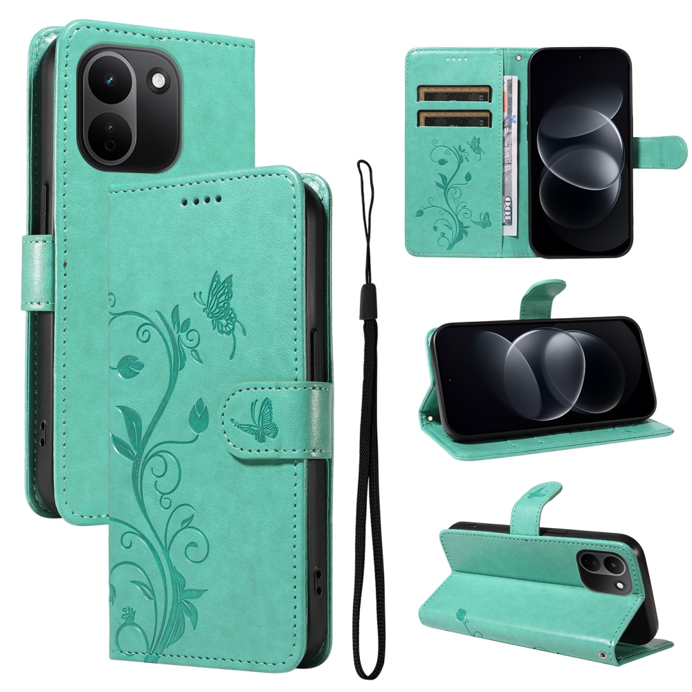 Flowers könyvformájú tok a Xiaomi Redmi Note 17 Pro Max 5G-hez – kék-zöld