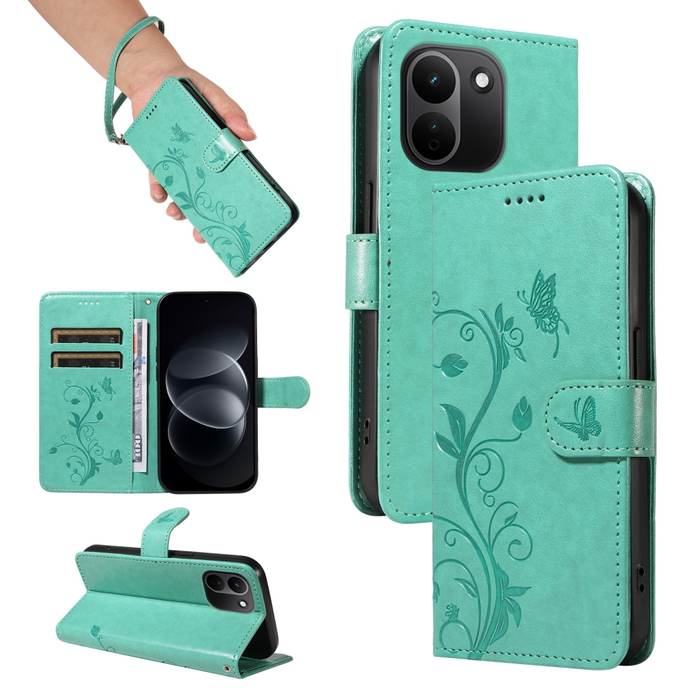 Flowers könyvformájú tok a Xiaomi Redmi Note 17 Pro Max 5G-hez – kék-zöld