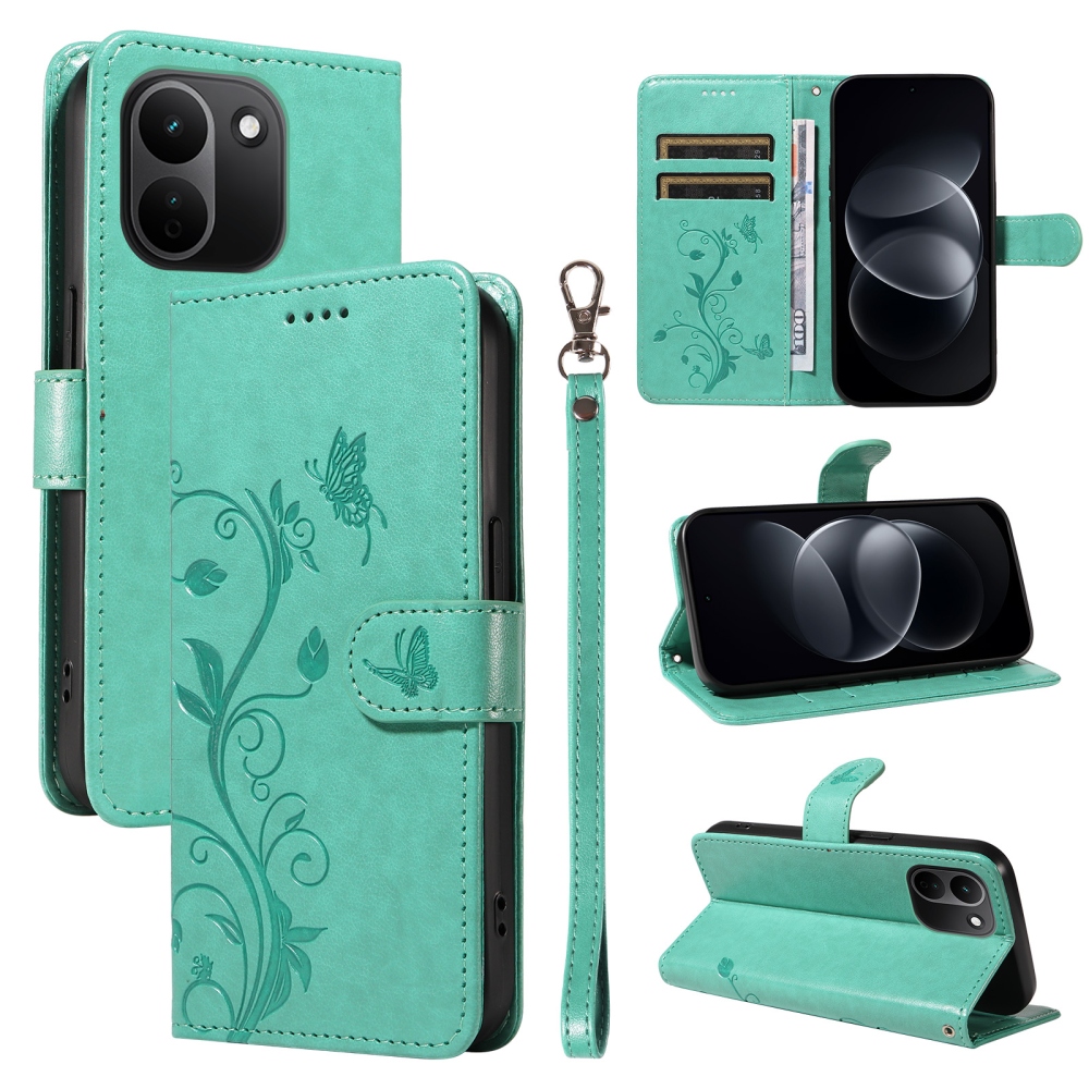 Flowers könyvformájú tok a Xiaomi Redmi Note 17 Pro Max 5G-hez – kék-zöld
