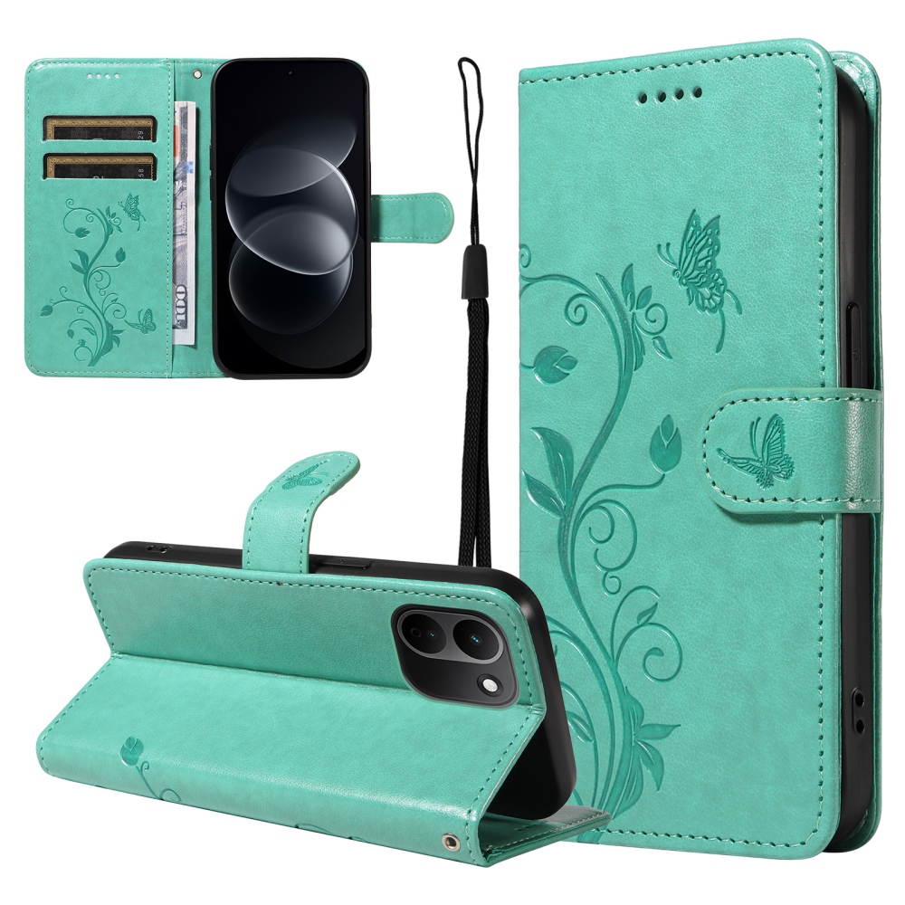 Flowers könyvformájú tok a Xiaomi Redmi Note 17 Pro Max 5G-hez – kék-zöld
