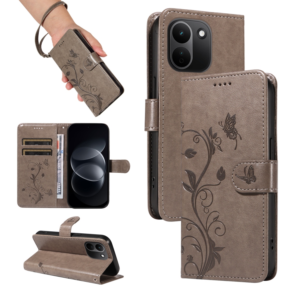 Flowers könyvformájú tok a Xiaomi Redmi Note 17 Pro Max 5G-hez – szürke