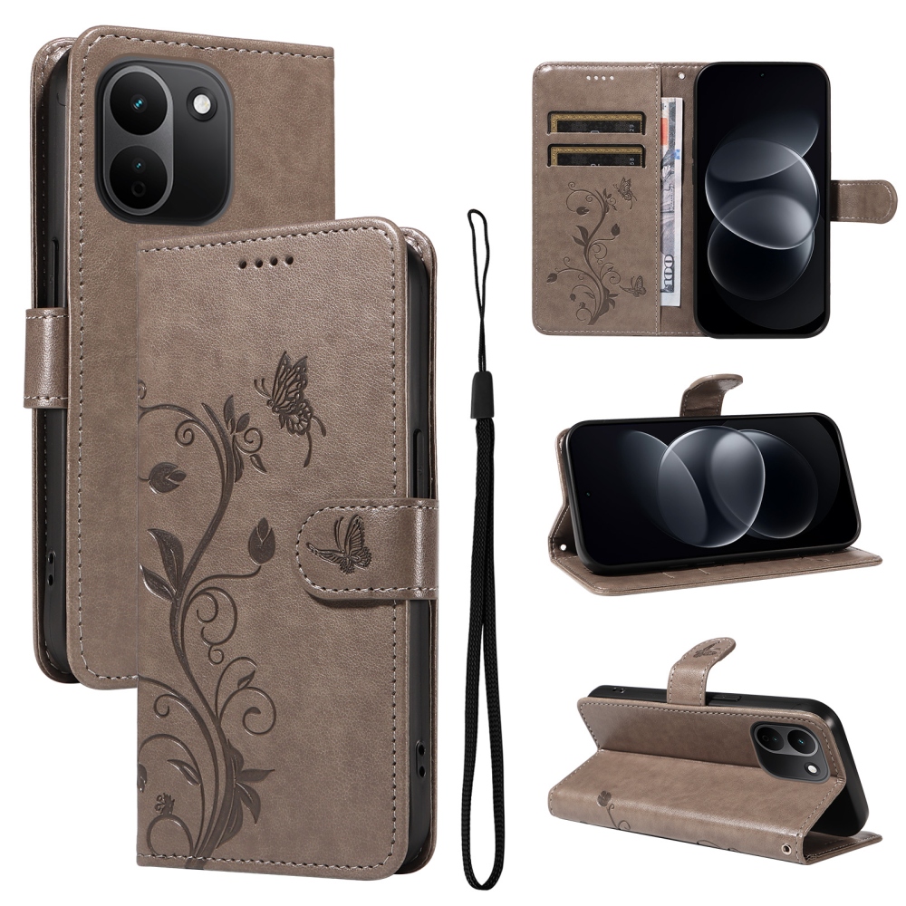 Flowers könyvformájú tok a Xiaomi Redmi Note 17 Pro Max 5G-hez – szürke