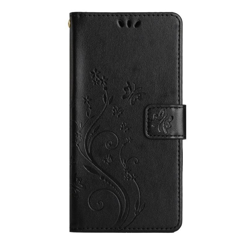 Virágok pénztárca tok Samsung Galaxy A54 5G-hez - fekete