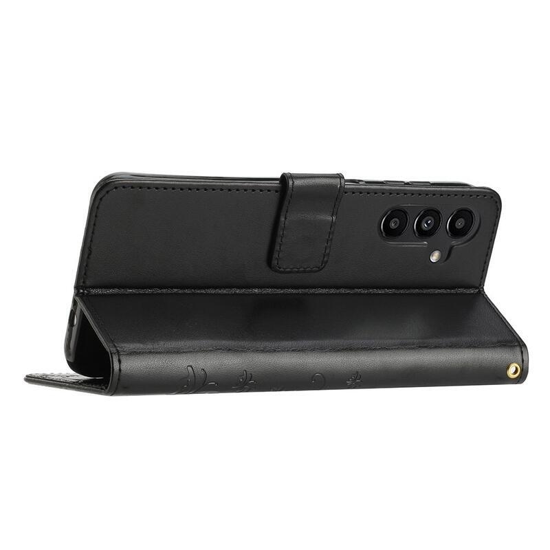 Virágok pénztárca tok Samsung Galaxy A54 5G-hez - fekete