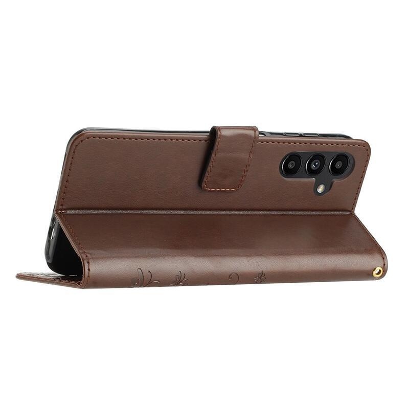 Virágok pénztárca tok Samsung Galaxy A54 5G-hez - barna