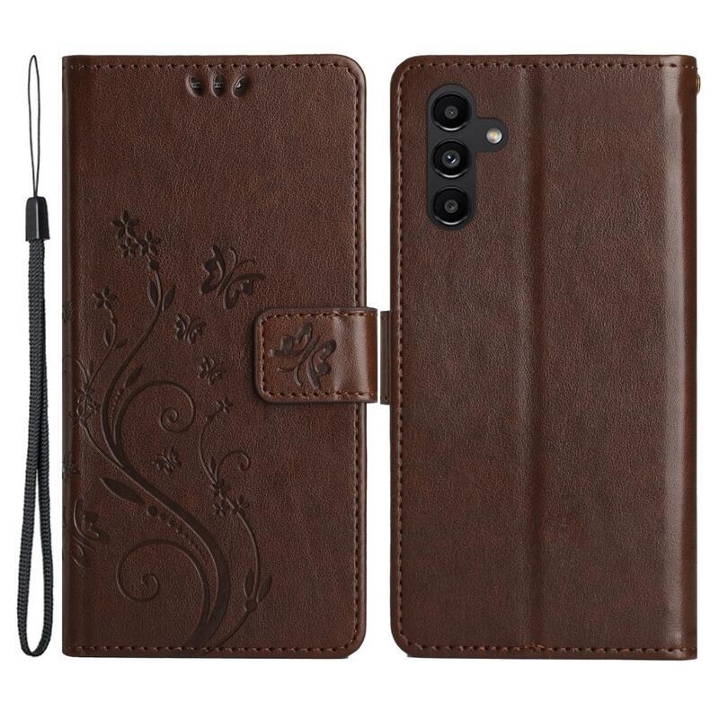 Virágok pénztárca tok Samsung Galaxy A54 5G-hez - barna