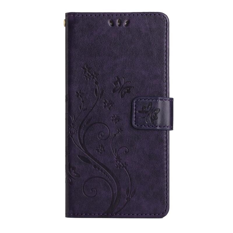 Virágok pénztárca tok Samsung Galaxy A54 5G - sötét lila