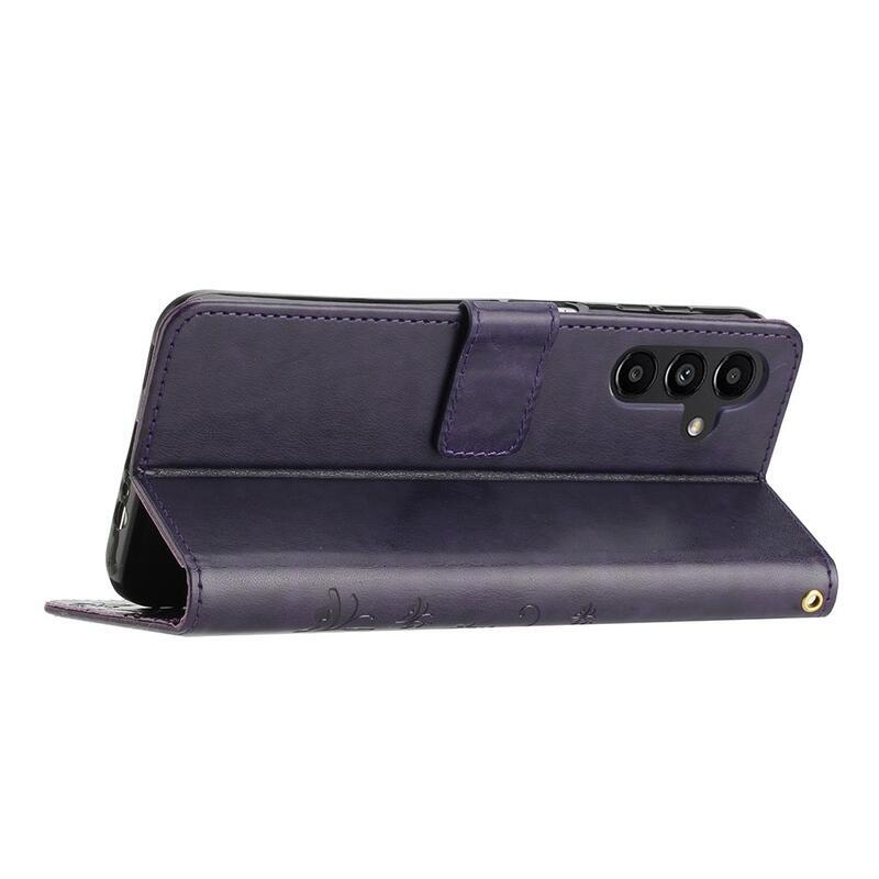 Virágok pénztárca tok Samsung Galaxy A54 5G - sötét lila