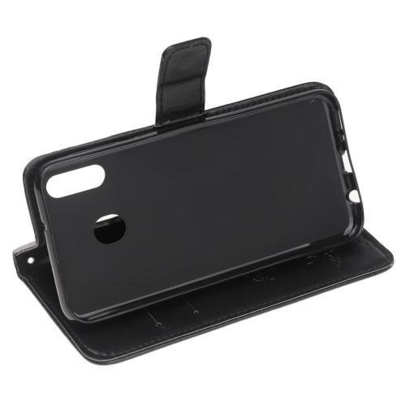 Virágok PU bőr pénztárca tok Samsung Galaxy A20e készülékhez - fekete