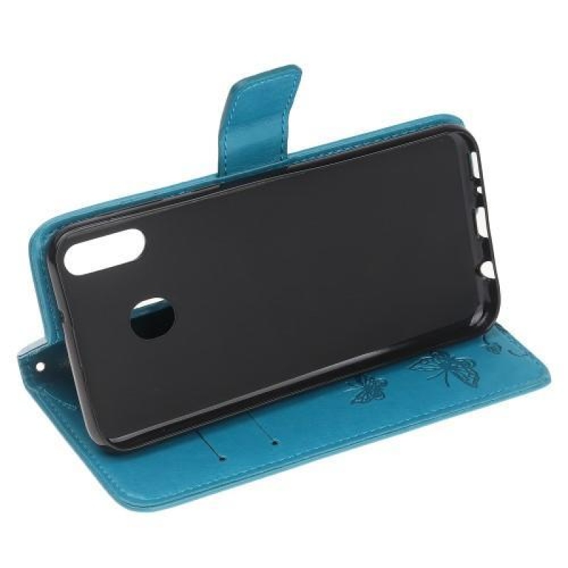 Virágok PU bőr pénztárca tok Samsung Galaxy A20e - kék