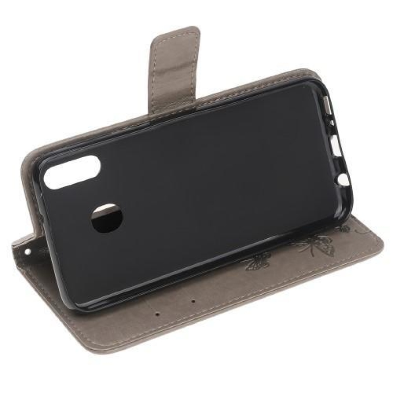 Virágok PU bőr pénztárca tok Samsung Galaxy A20e készülékhez - szürke