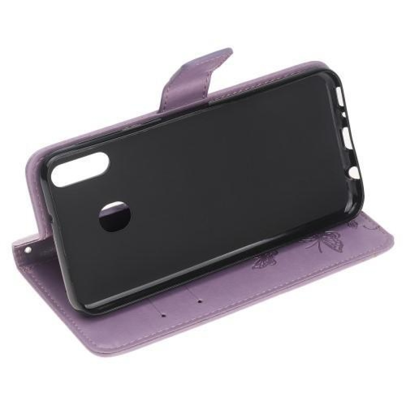 Virágok PU bőr pénztárca tok Samsung Galaxy A20e - világos lila