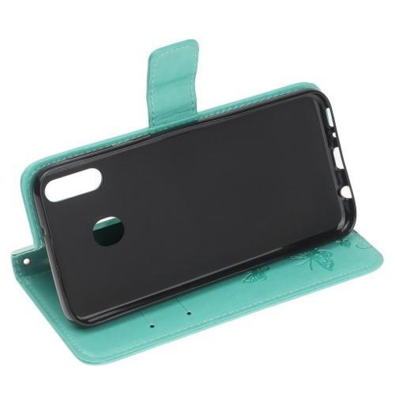 Virágok PU bőr pénztárca tok Samsung Galaxy A20e-hez - zöld