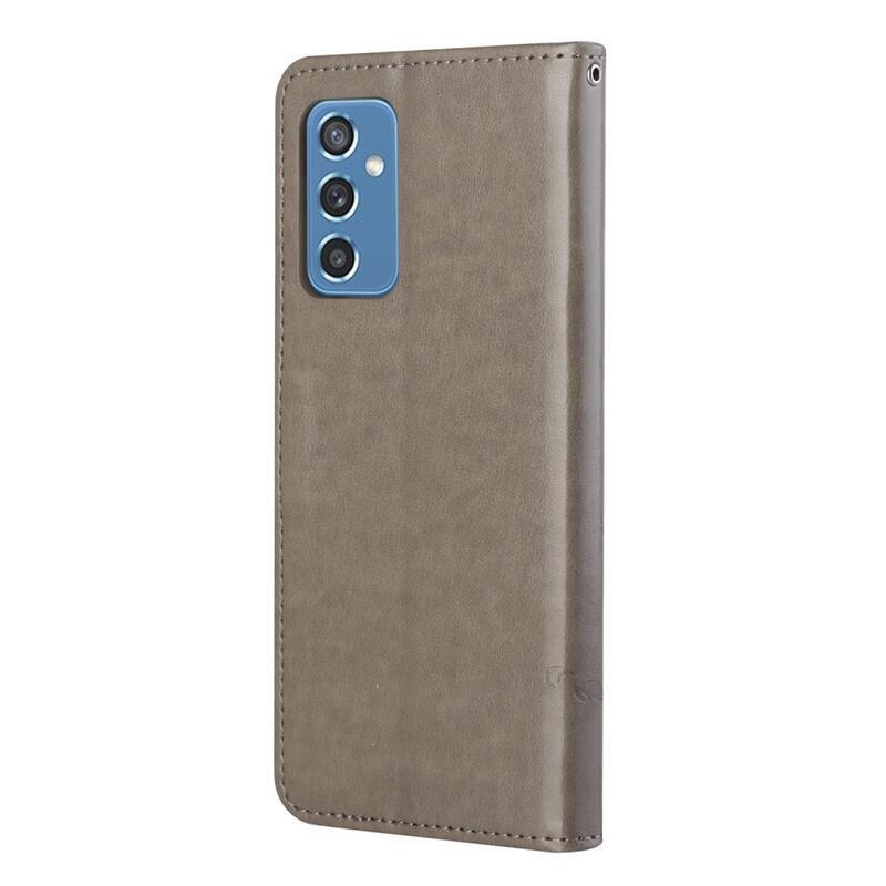 Virágok PU bőr pénztárca tok Samsung Galaxy M52 5G-hez - szürke