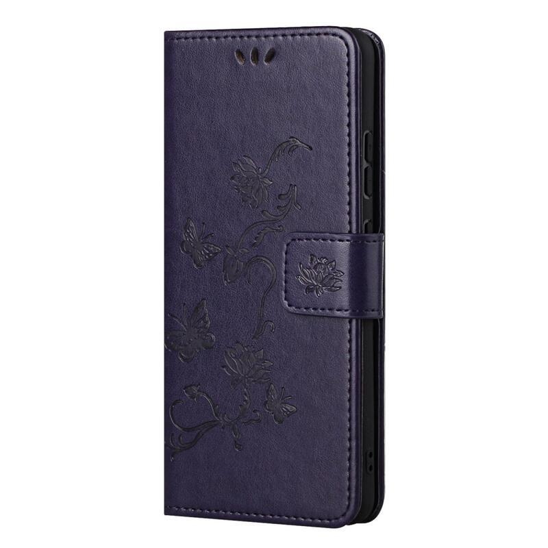 Virágok PU bőr pénztárca tok Samsung Galaxy M52 5G - sötét lila