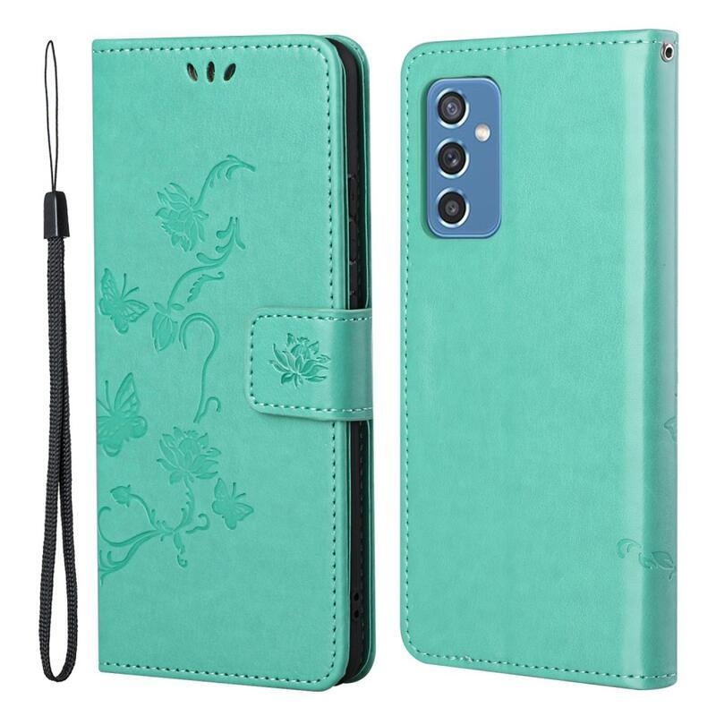 Virágok PU bőr pénztárca tok Samsung Galaxy M52 5G-hez - zöld