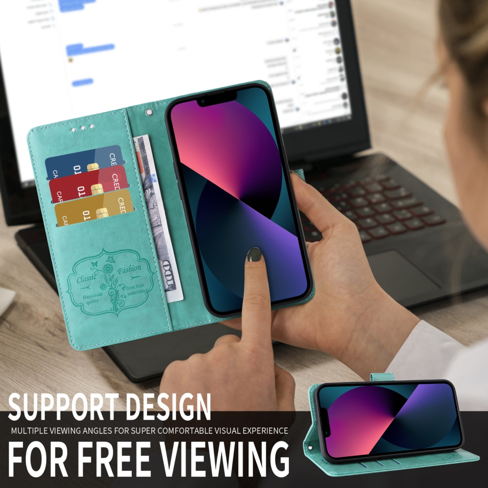 Virágos könyvtáska Honor 400 Smart 5G/4G/Honor X7d - teal színű