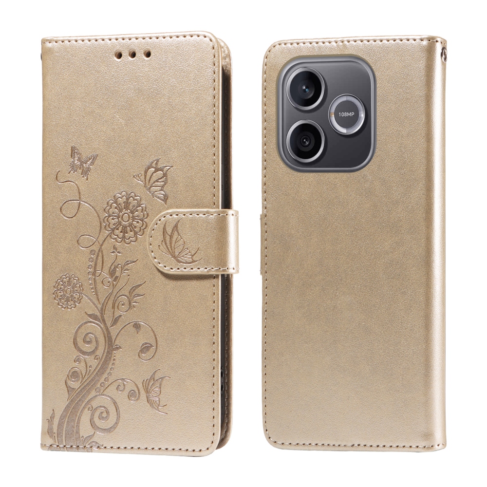 Virágos könyv tok a Honor 600 Lite 5G-hez - arany színben
