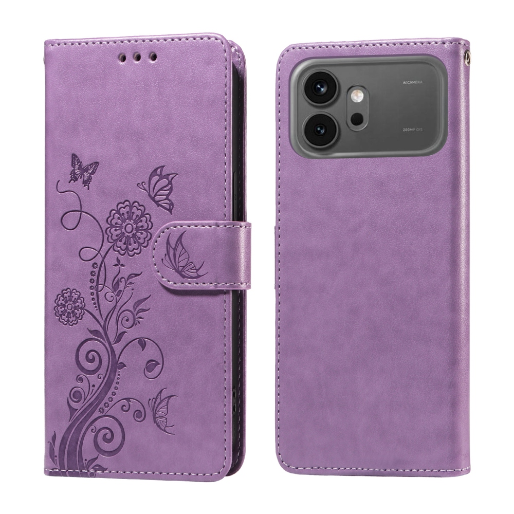 Virágos könyvtáska a Honor 600 Pro 5G/Honor 600 5G készülékhez - lila