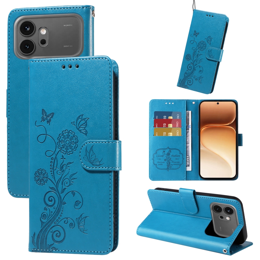 Virágos könyvtáska a Honor 600 Pro 5G/Honor 600 5G készülékhez - kék