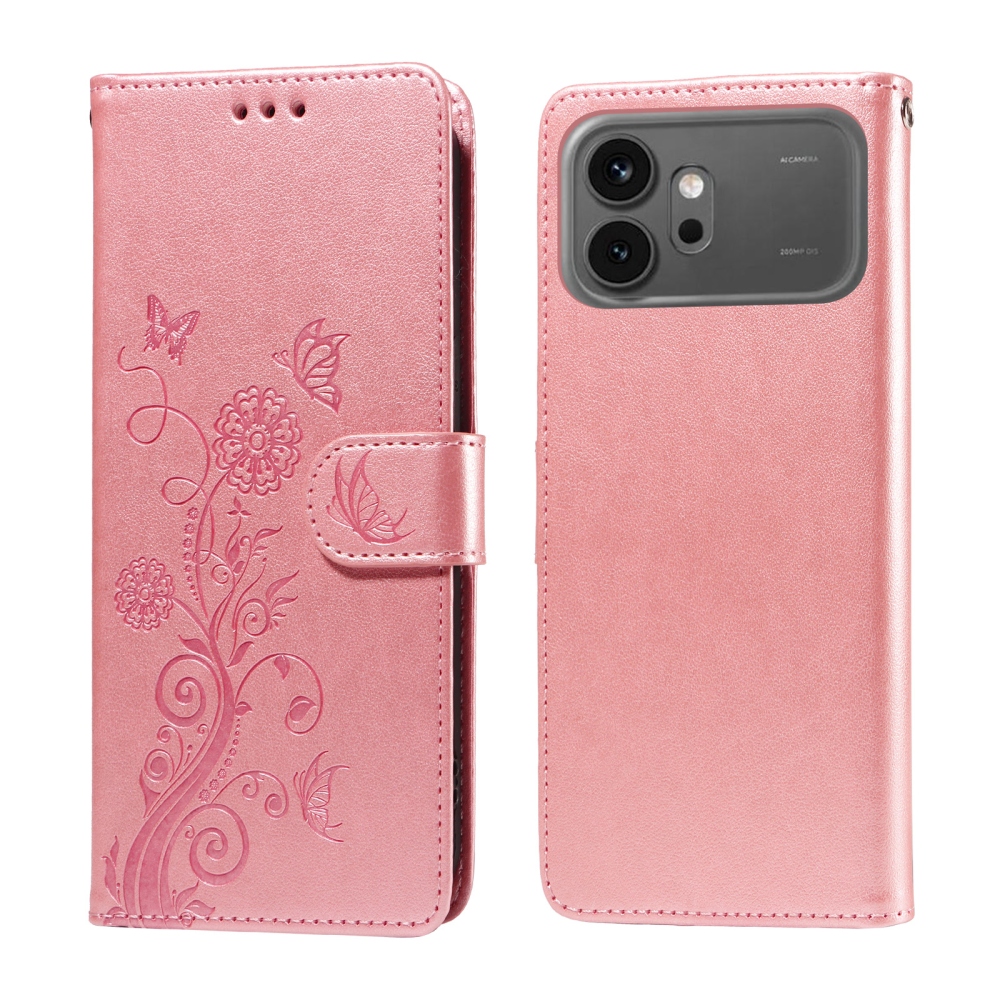 Virágos könyvtáska a Honor 600 Pro 5G/Honor 600 5G készülékhez - rózsaszín