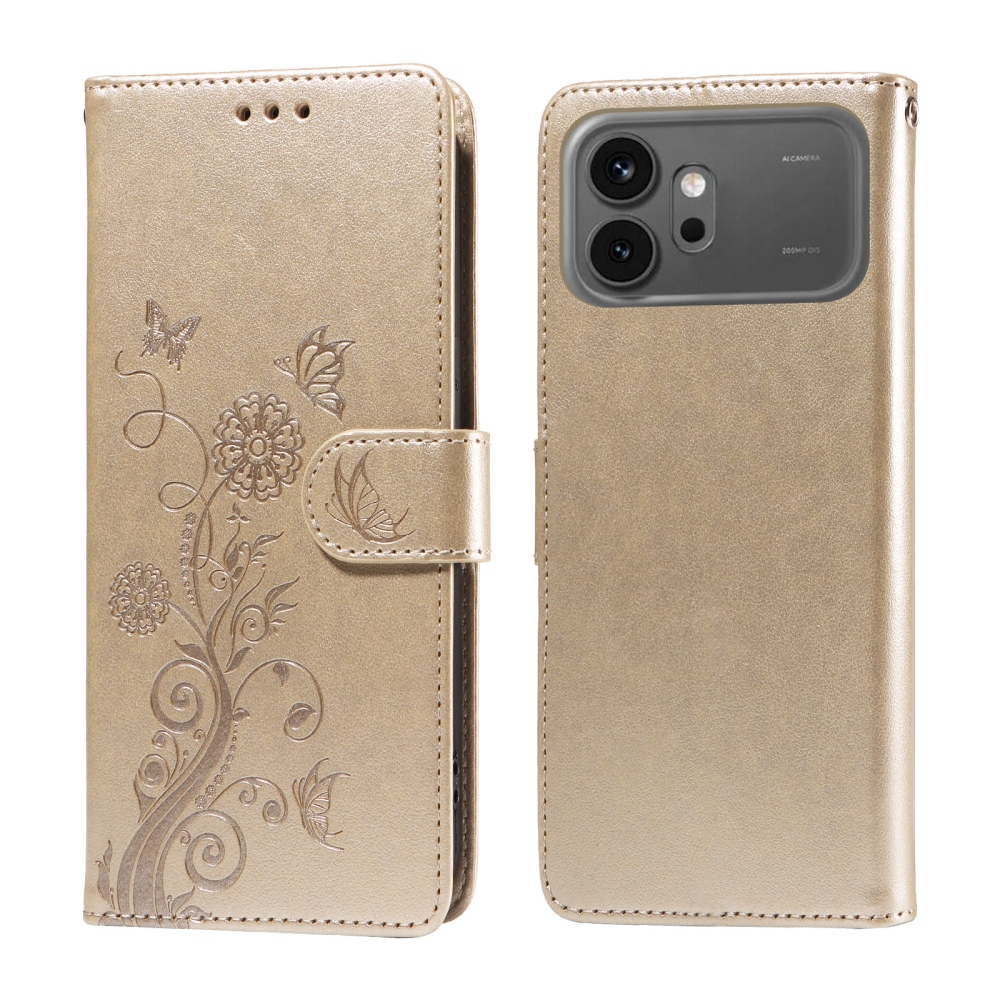 Virágos könyv tok a Honor 600 Pro 5G/Honor 600 5G készülékhez - arany színben