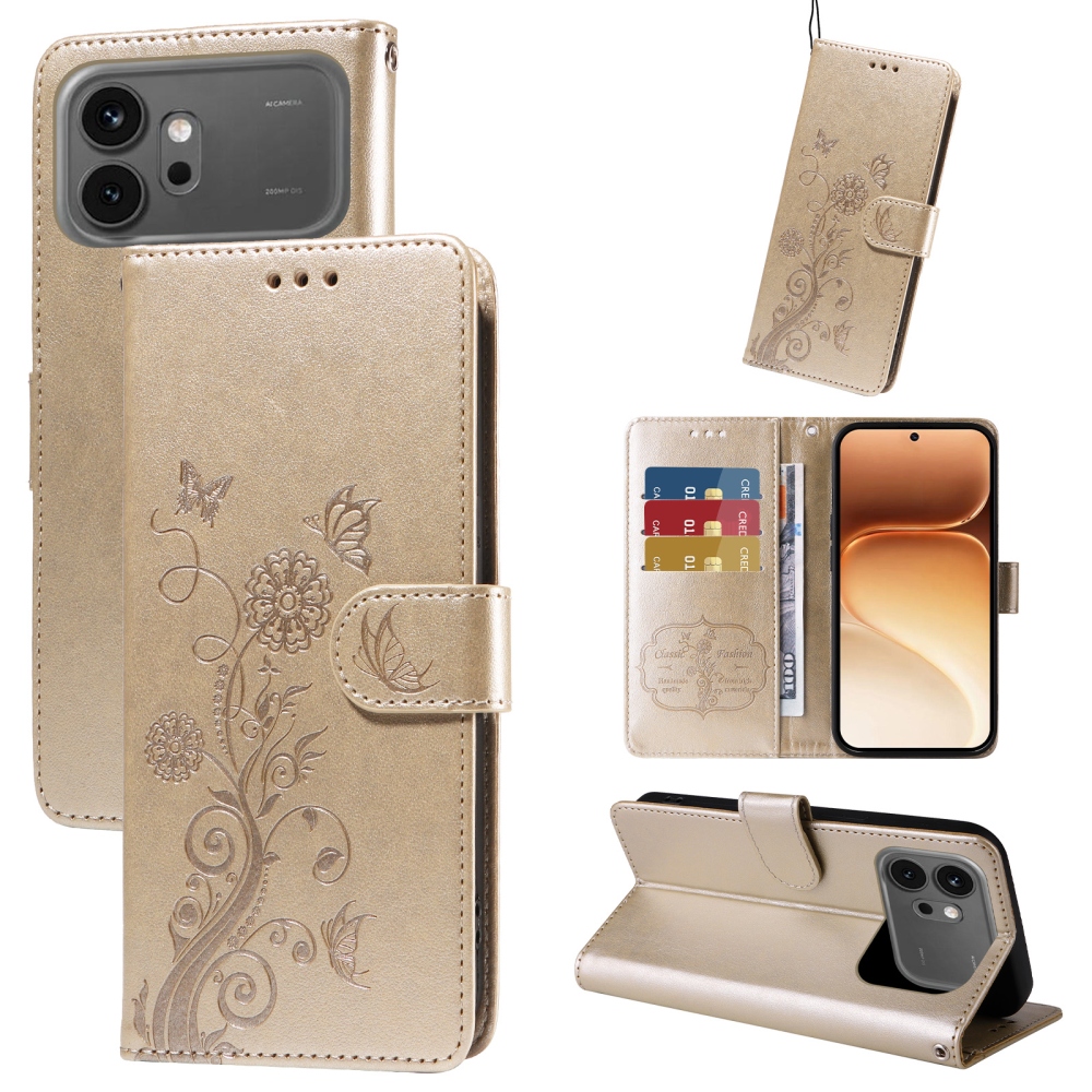 Virágos könyv tok a Honor 600 Pro 5G/Honor 600 5G készülékhez - arany színben